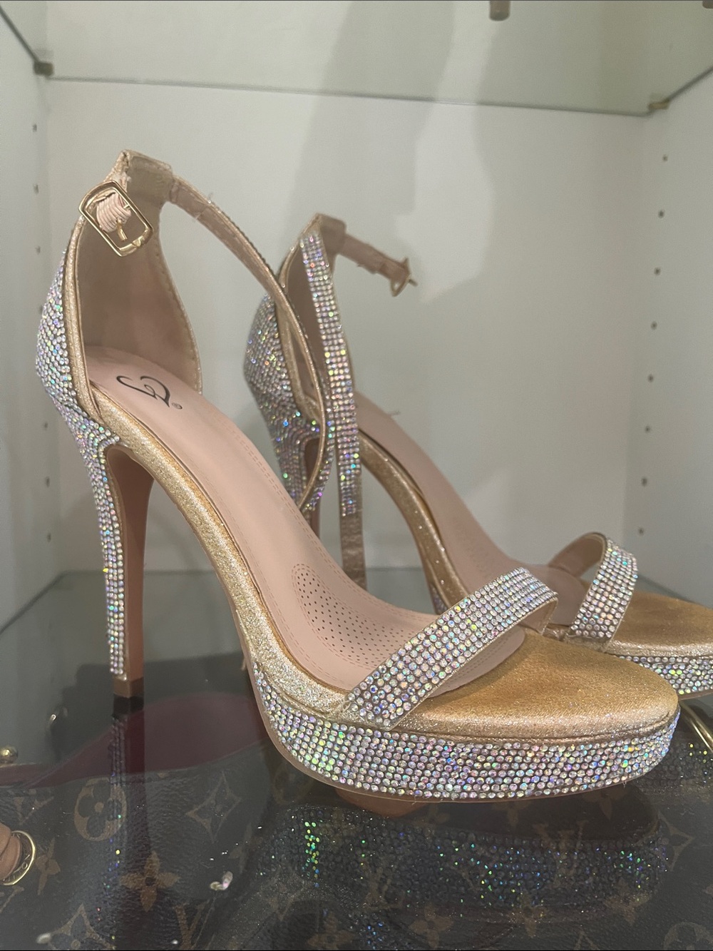 Windsor Gold Crystal Platform Stiletto Sandals